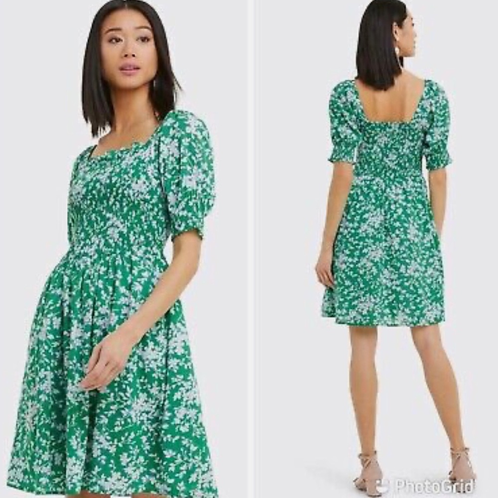Draper James Cam Smocked Dress in Green Shadow Floral
